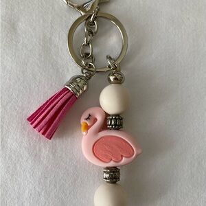 Handmade Pink Flamingo Keychain with Tassel